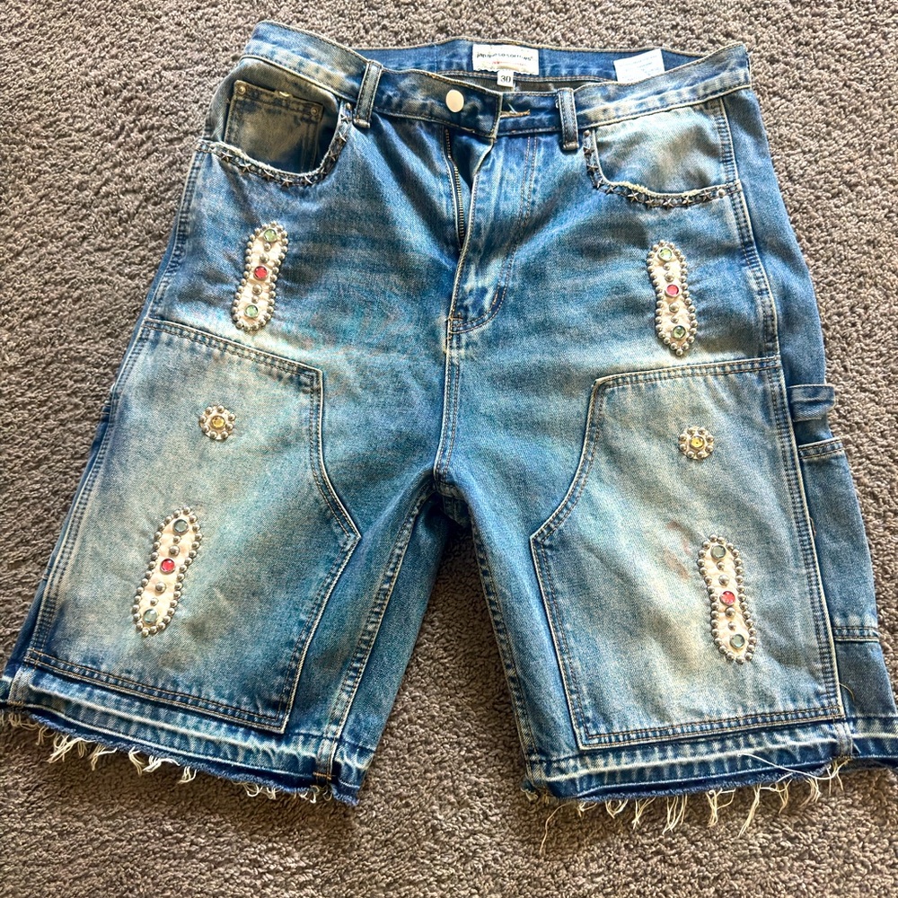 Japanese Sorrows Rhinestone Embellished Jorts